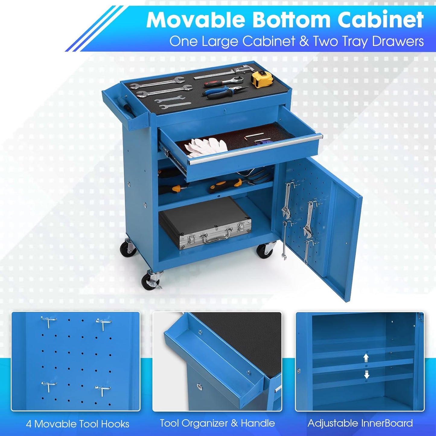5-Drawer Rolling Tool Chest with Lockable Storage and Wheels, Garage Organizer - Blue