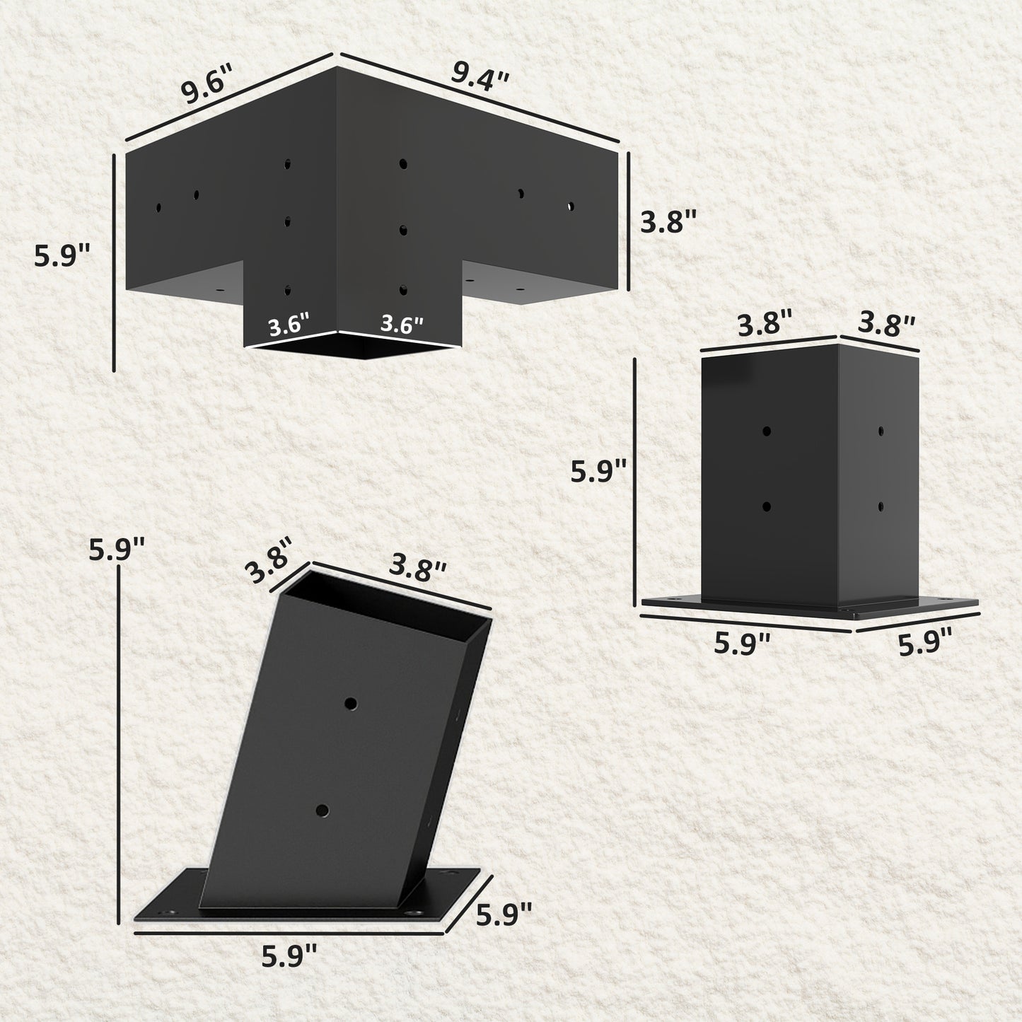 Slanted Pergola Bracket Kit with Post Bases & Wall Mounts - Black