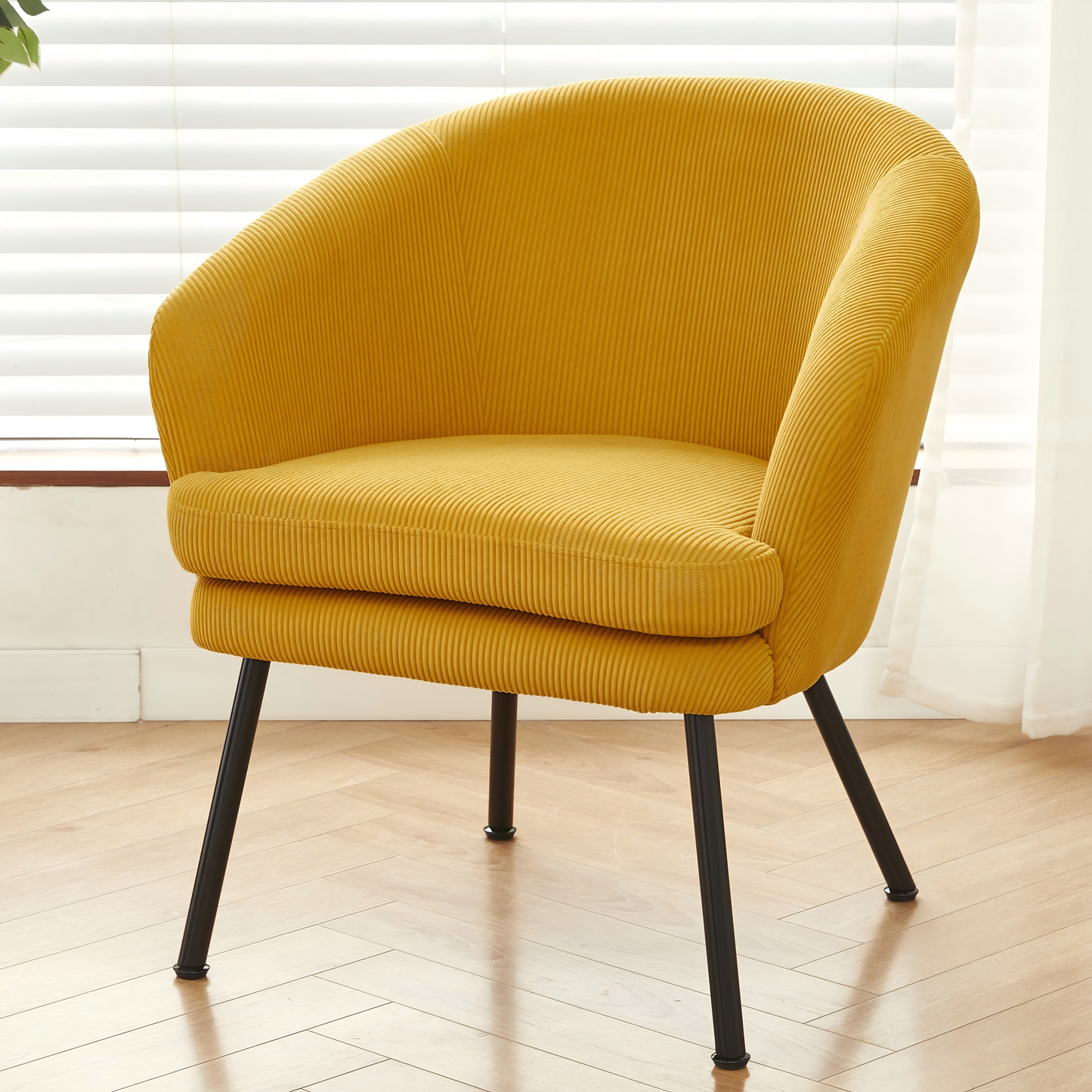 Corduroy Accent Chair With Black Metal Legs, Modern Upholstered