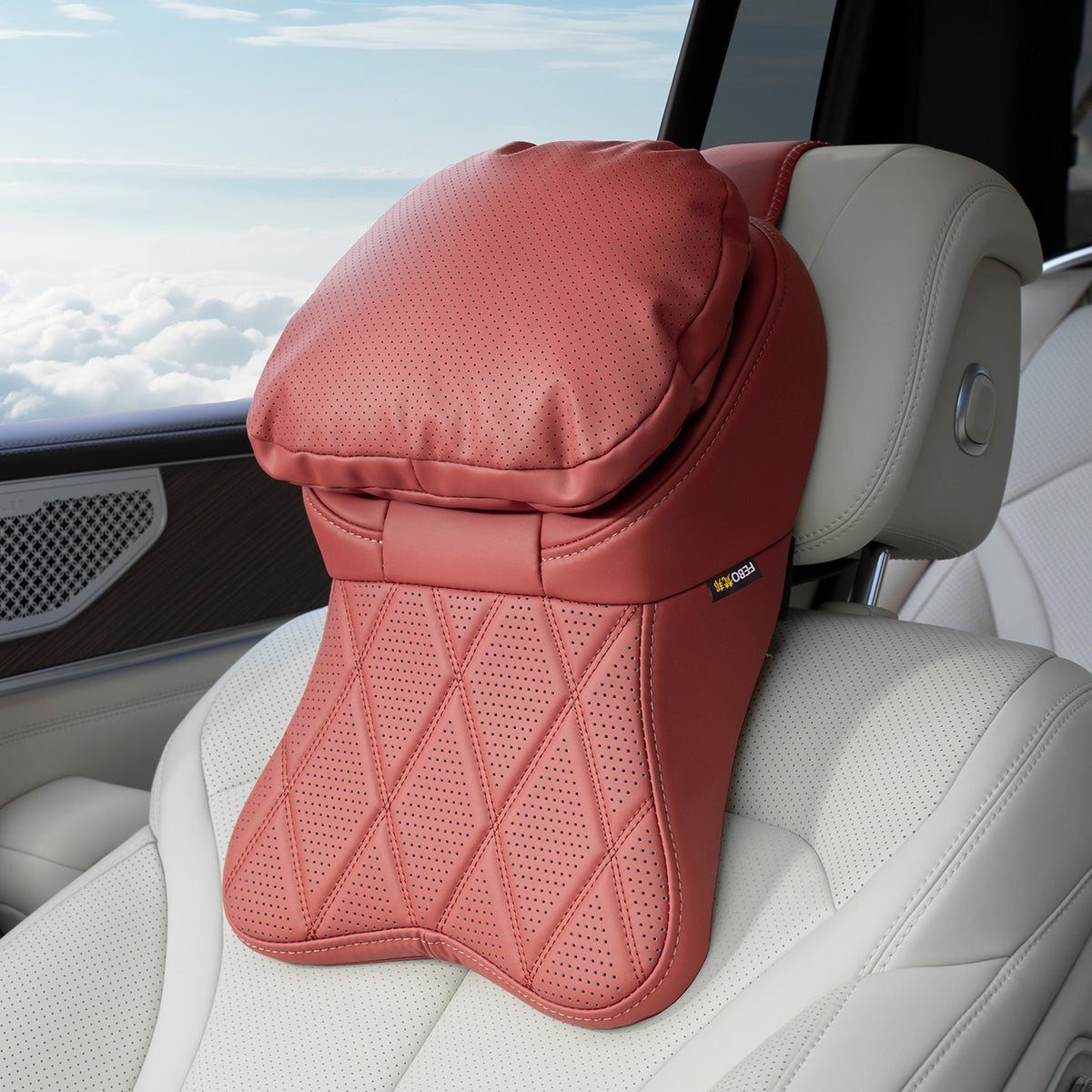 Car Leather Headrest Pillow Lumbar Support Cushion - Stain-Resistant Memory Foam