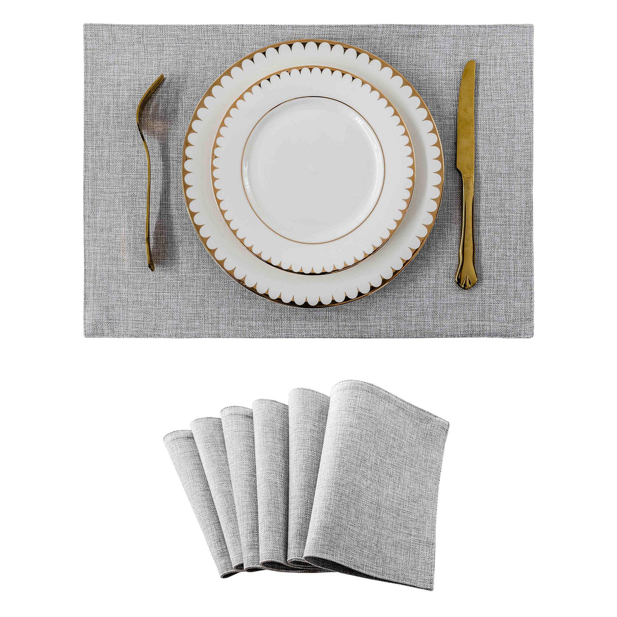 Solid Color Double-Layer Linen Placemat Heat-Insulating Non-Slip 33x48cm