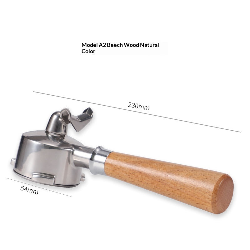 Stainless Steel Coffee Machine Dual-Spout Handle - Solid Wood Finish