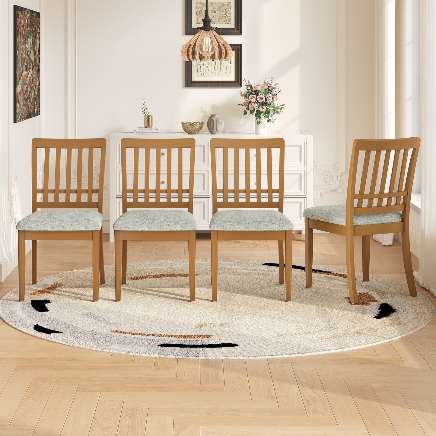 2-Piece Modern Scandinavian Dining Chairs, Curved Wood Backrest With