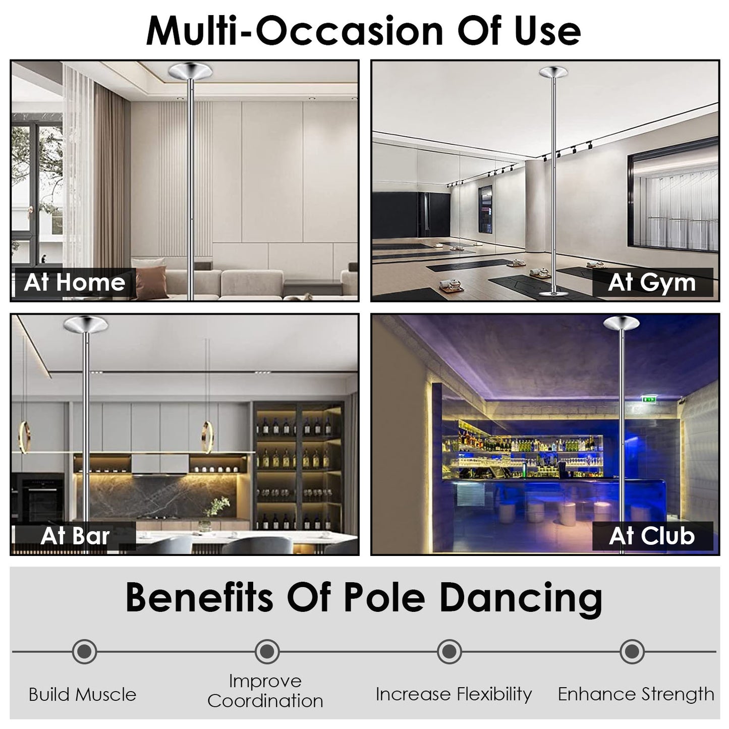 Adjustable Dance Pole - 45mm Spinning & Static Modes, 88-108.1in Height, 551lbs Capacity
