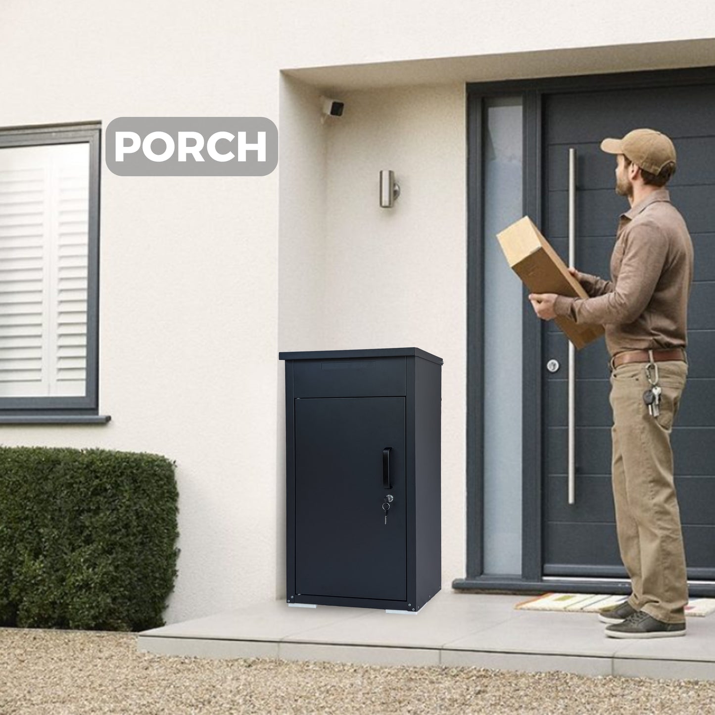 Lockable Steel Package Delivery Box with Mail Compartment - Large Outdoor Porch Mailbox