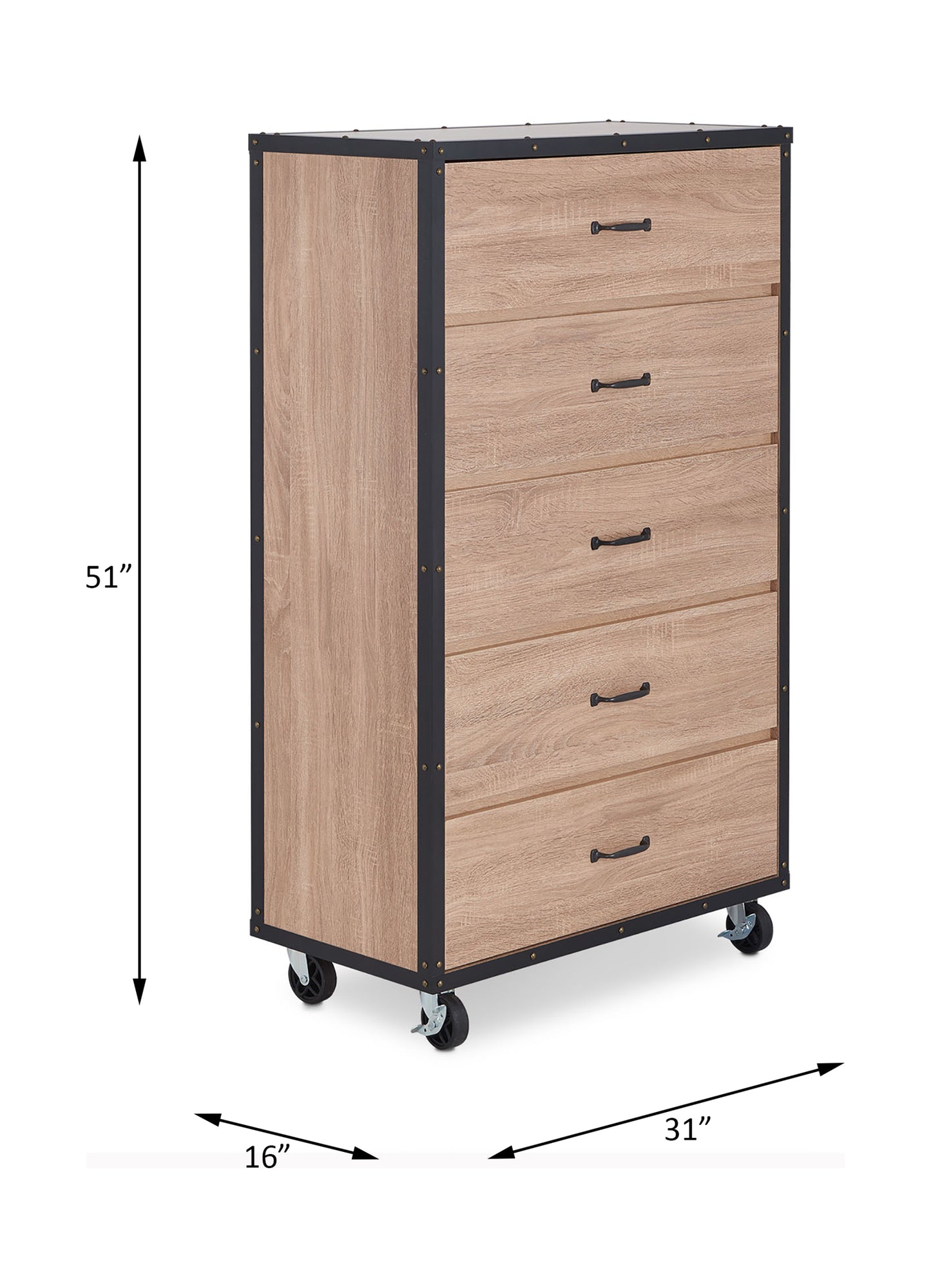 Weathered Light Oak Finish Storage Chest with 5 Drawers