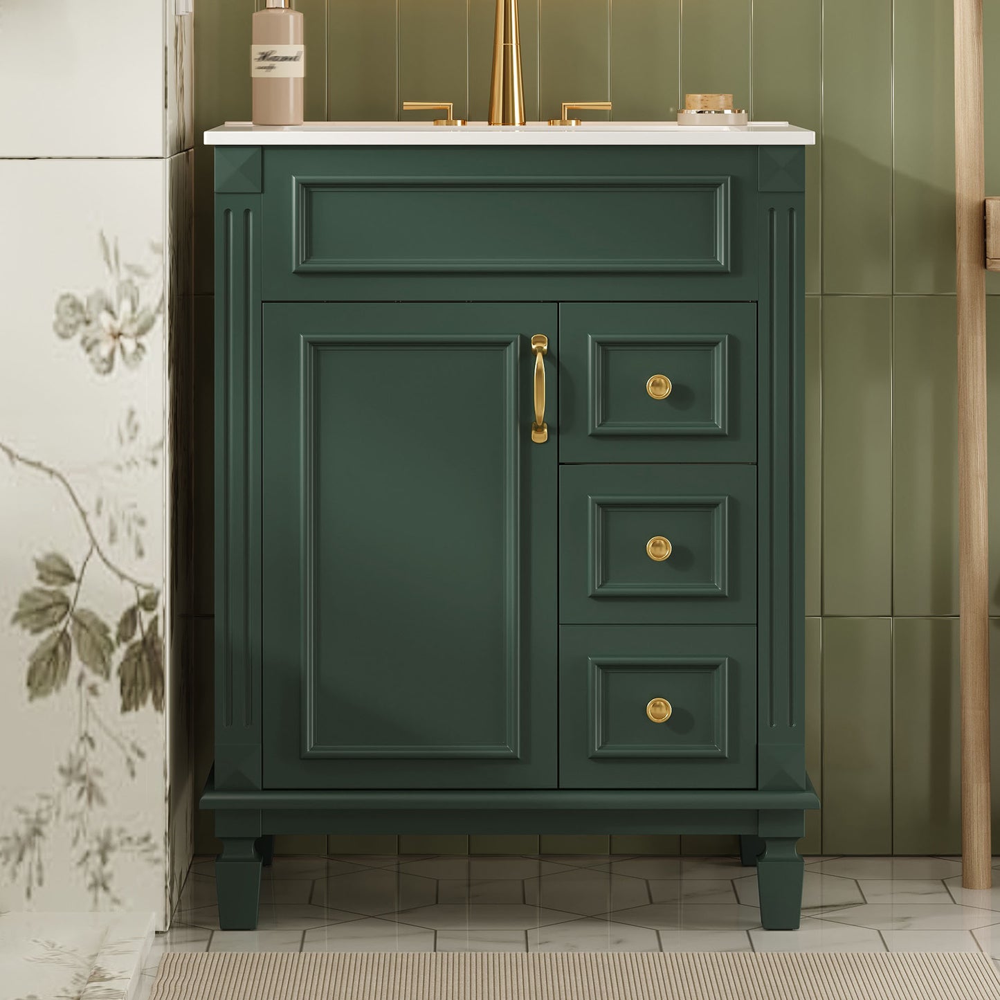 24 Bathroom Vanity With Ceramic Sink, Small Sink Cabinet, Modern