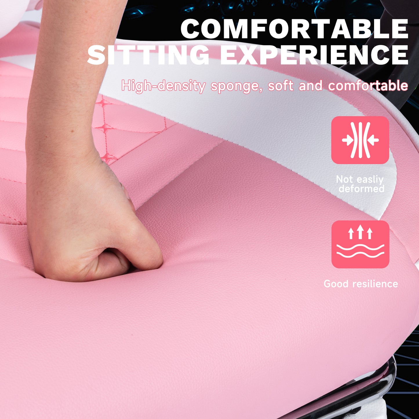 Ergonomic Gaming Chair with Massage Lumbar Support & Footrest - Pink & White