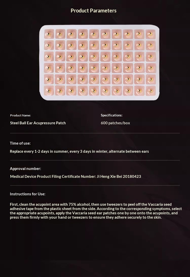 Hypoallergenic Ear Acupoint Patches with Steel Beads & Bian Stone - Pressure Needle Therapy