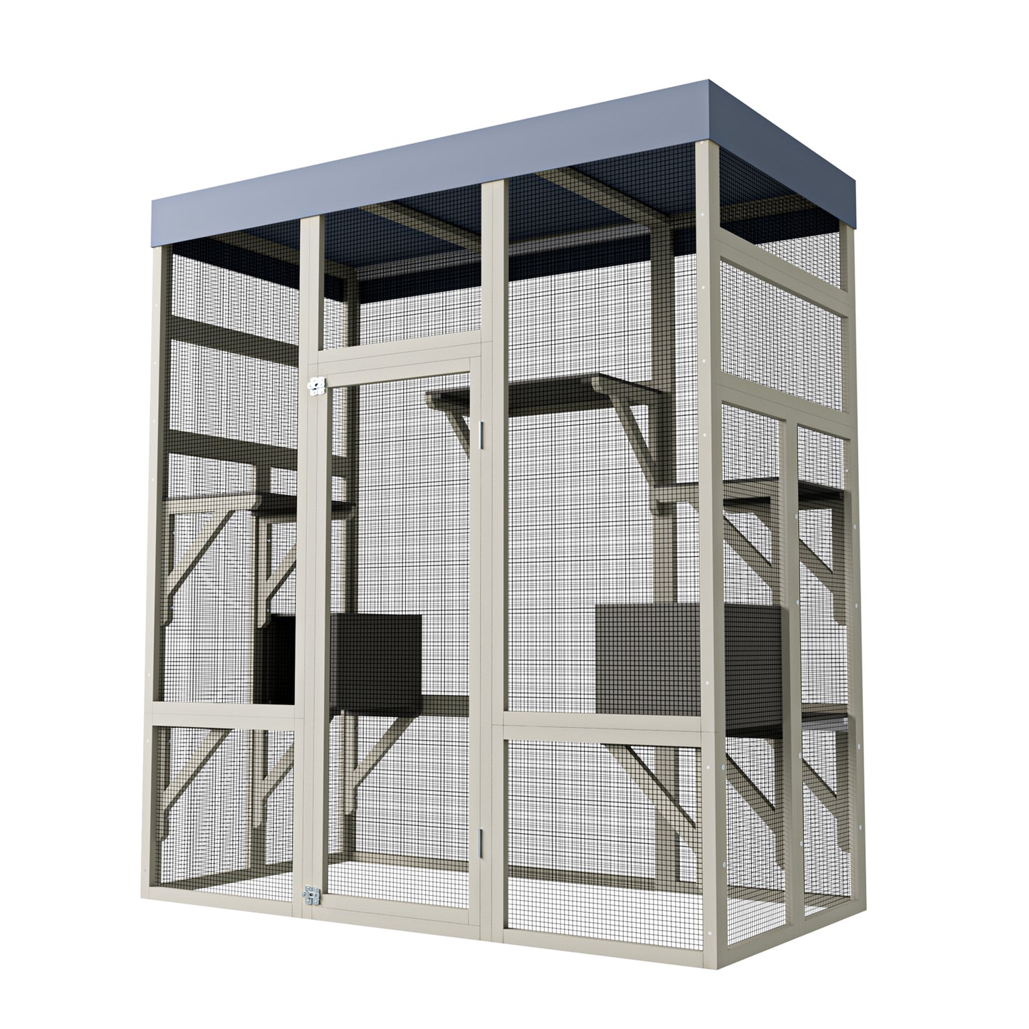 Large Wooden Cat Enclosure with Waterproof Cover, Napping Houses & Platforms - 62.6 Inches