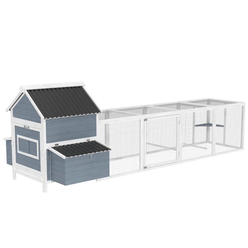 Large Wooden Chicken Coop with Run, Nesting Boxes & Waterproof Roof - Light Gray