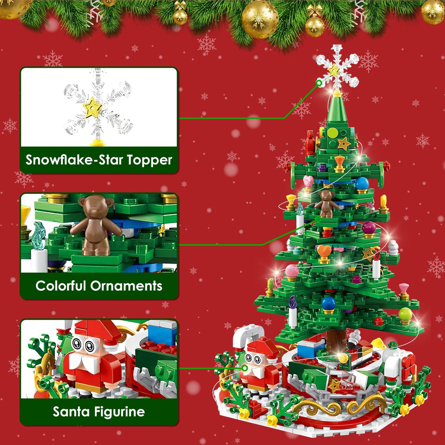 Christmas Tree Building Set with LED Lights - 24-Day Countdown