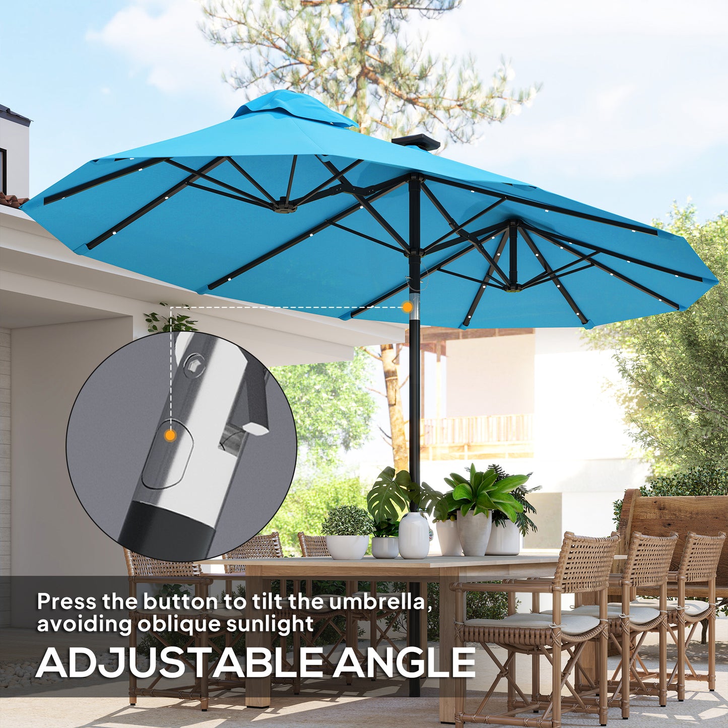 Double-Sided Outdoor Umbrella with LED Lights - Light Blue
