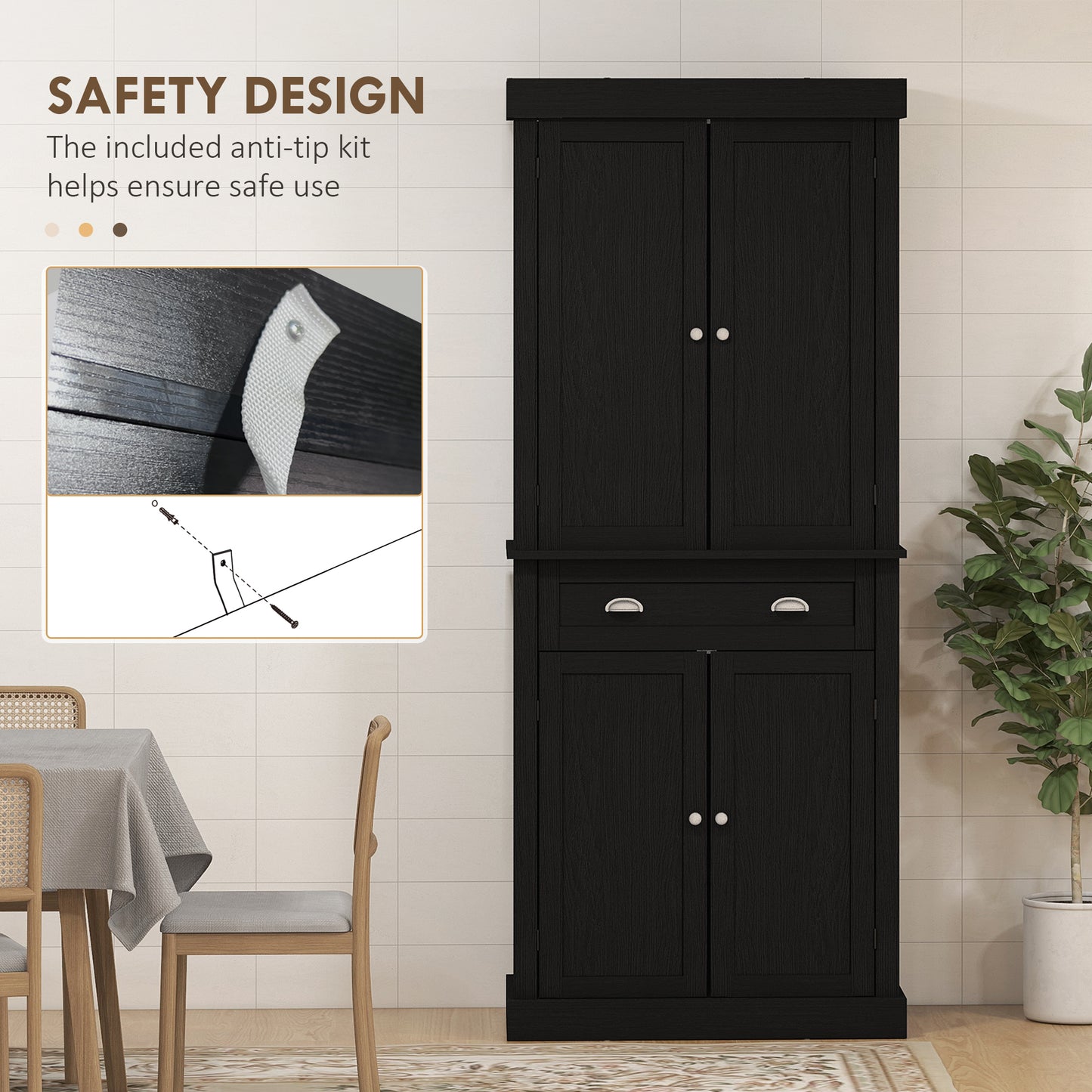 72.5 Inch Freestanding Kitchen Storage Cabinet - Black Wood Grain