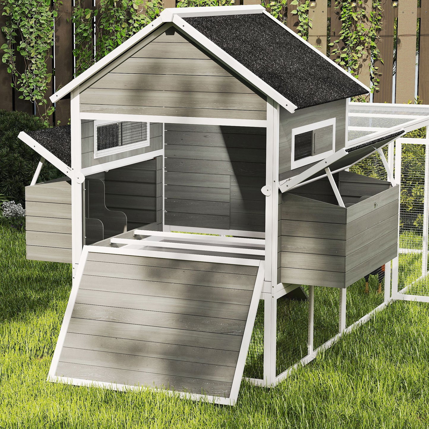137-Inch Wooden Chicken Coop for 4-6 Chickens - Dark Gray Backyard Poultry House