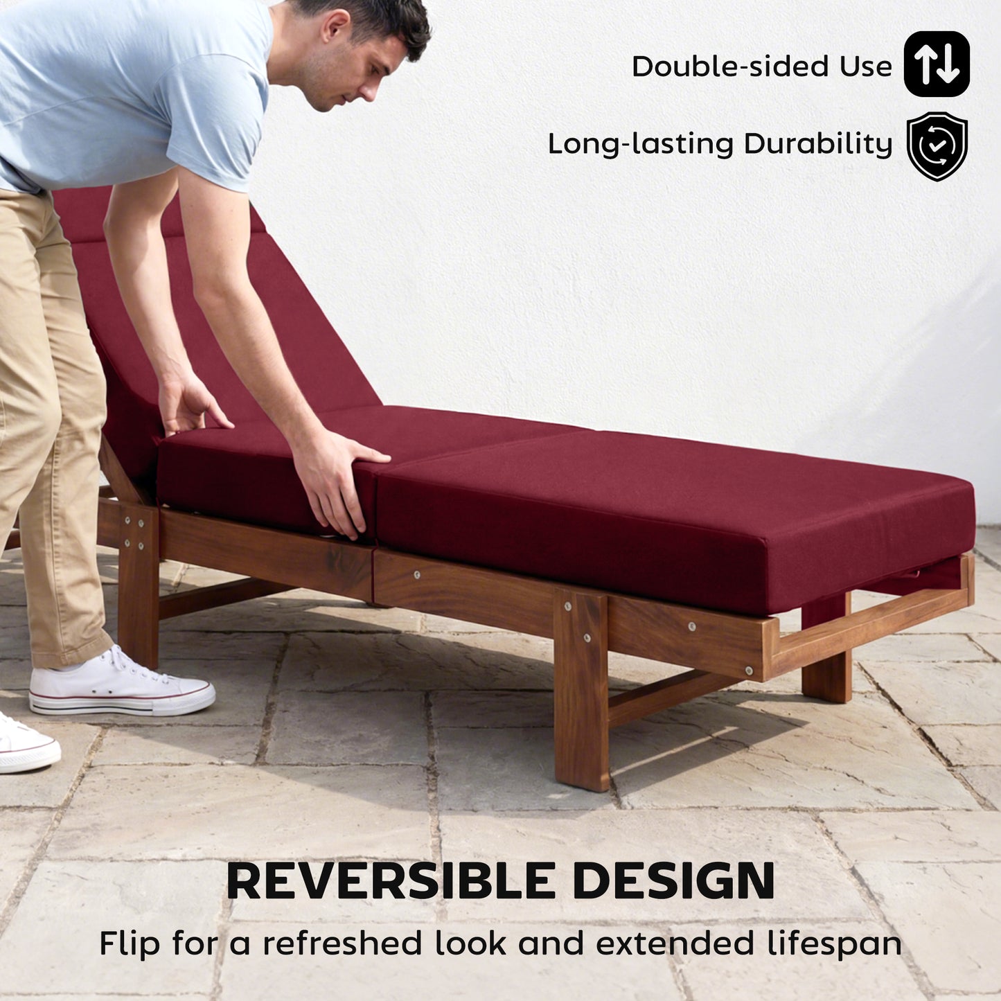 Outdoor Lounge Chair Cushion - 4" Thick, Weather-Resistant, Red, 21" x 72"