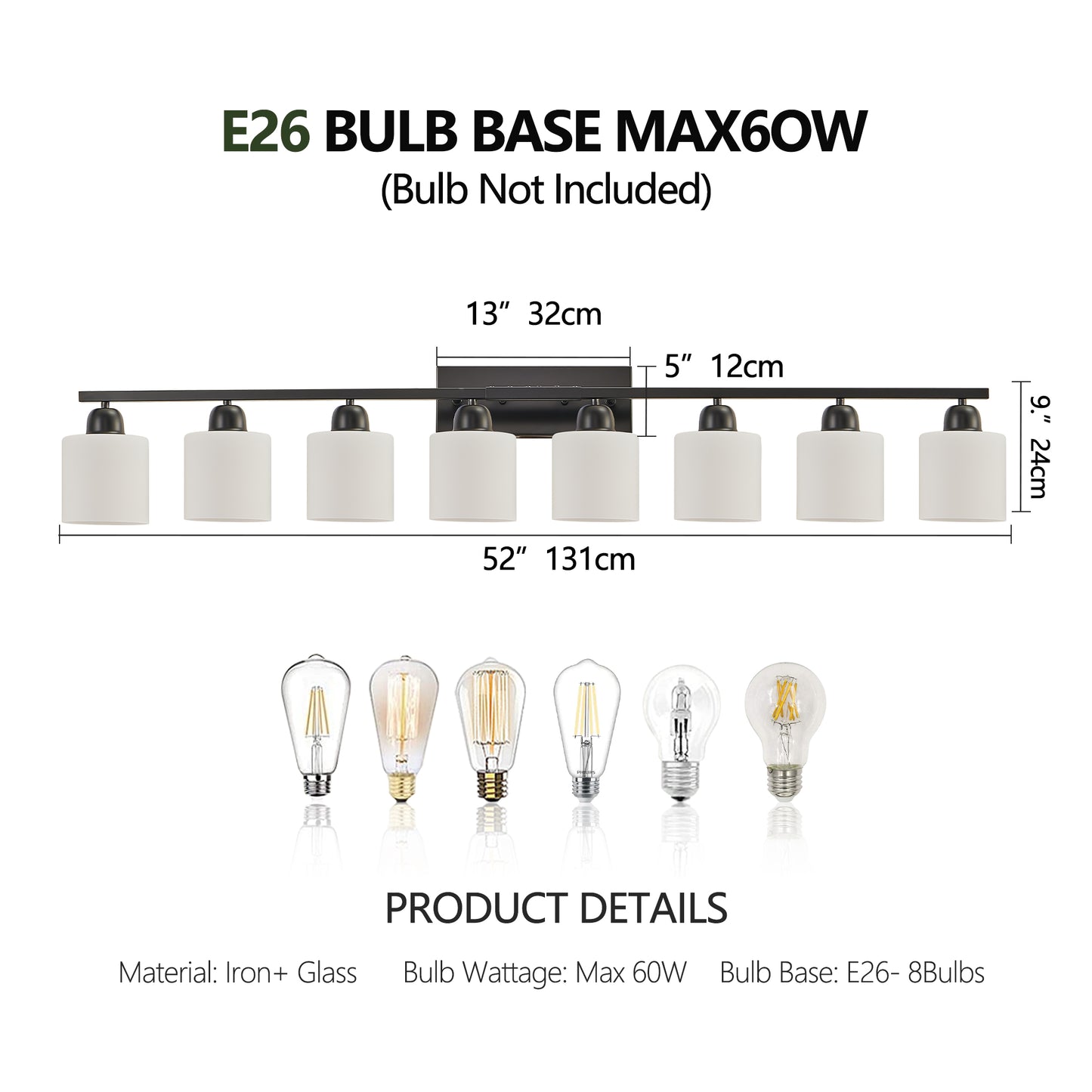Modern 8-Light Bathroom Vanity Light Fixture - Matte Black