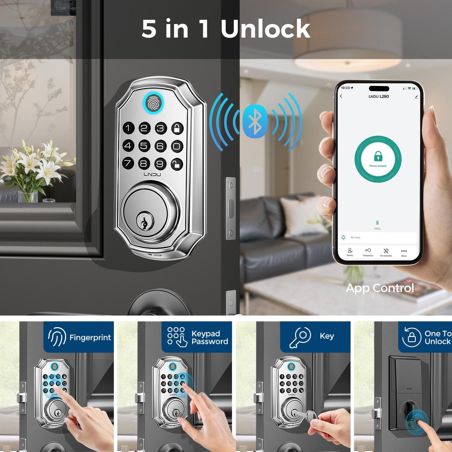 Keyless Entry Door Lock with Handle, App Control Front Door Lock Set with Keypad and Auto Lock