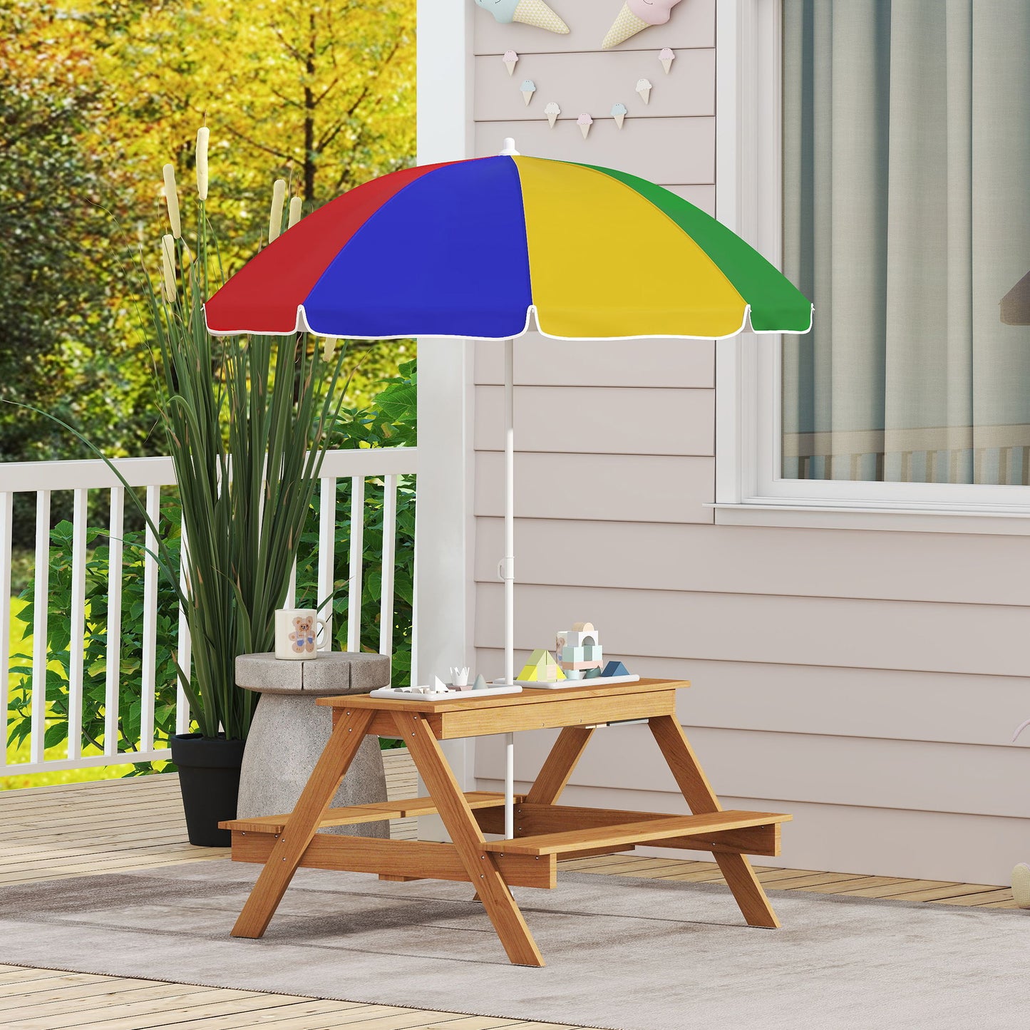 Kids Picnic Table with Removable Umbrella - Mixed Color