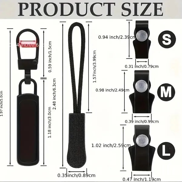 Zipper Repair Kit with Removable Zipper Pulls for Clothing Luggage & Backpacks - Size S/M/L