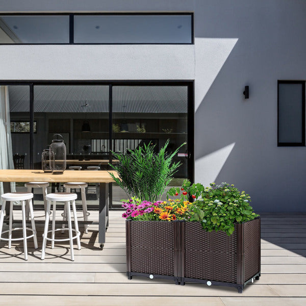 Outdoor Garden Flowerpot with Self-Watering Tray - Brown, Large Size