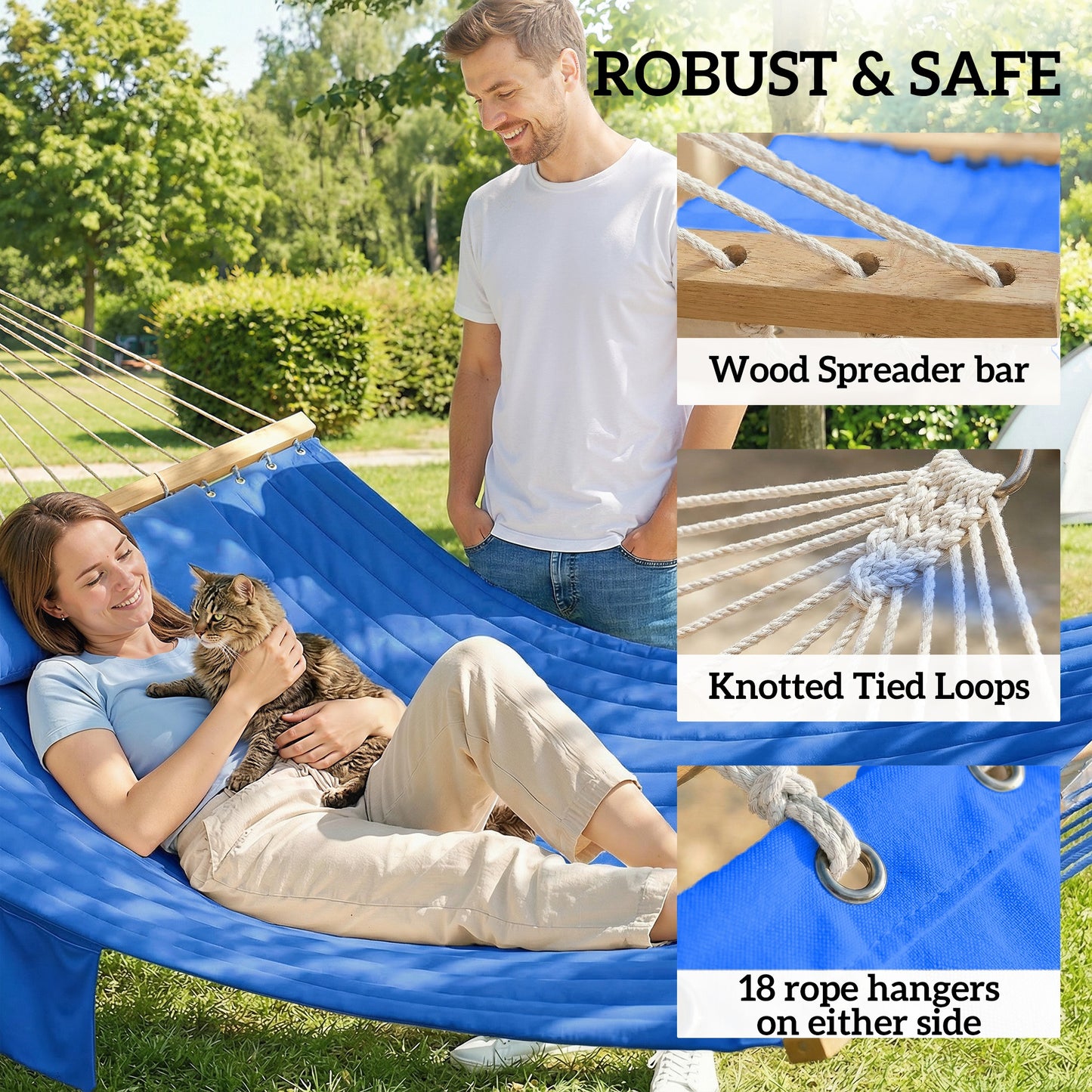 Double Hammock for 2 with Pillow & Pad - Navy Blue, 440 lbs Capacity