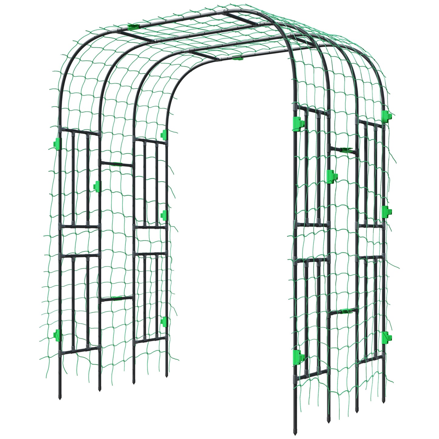 8 Ft Metal Garden Arch Trellis Support with Climbing Net for Vegetables and Climbing Plants - Black