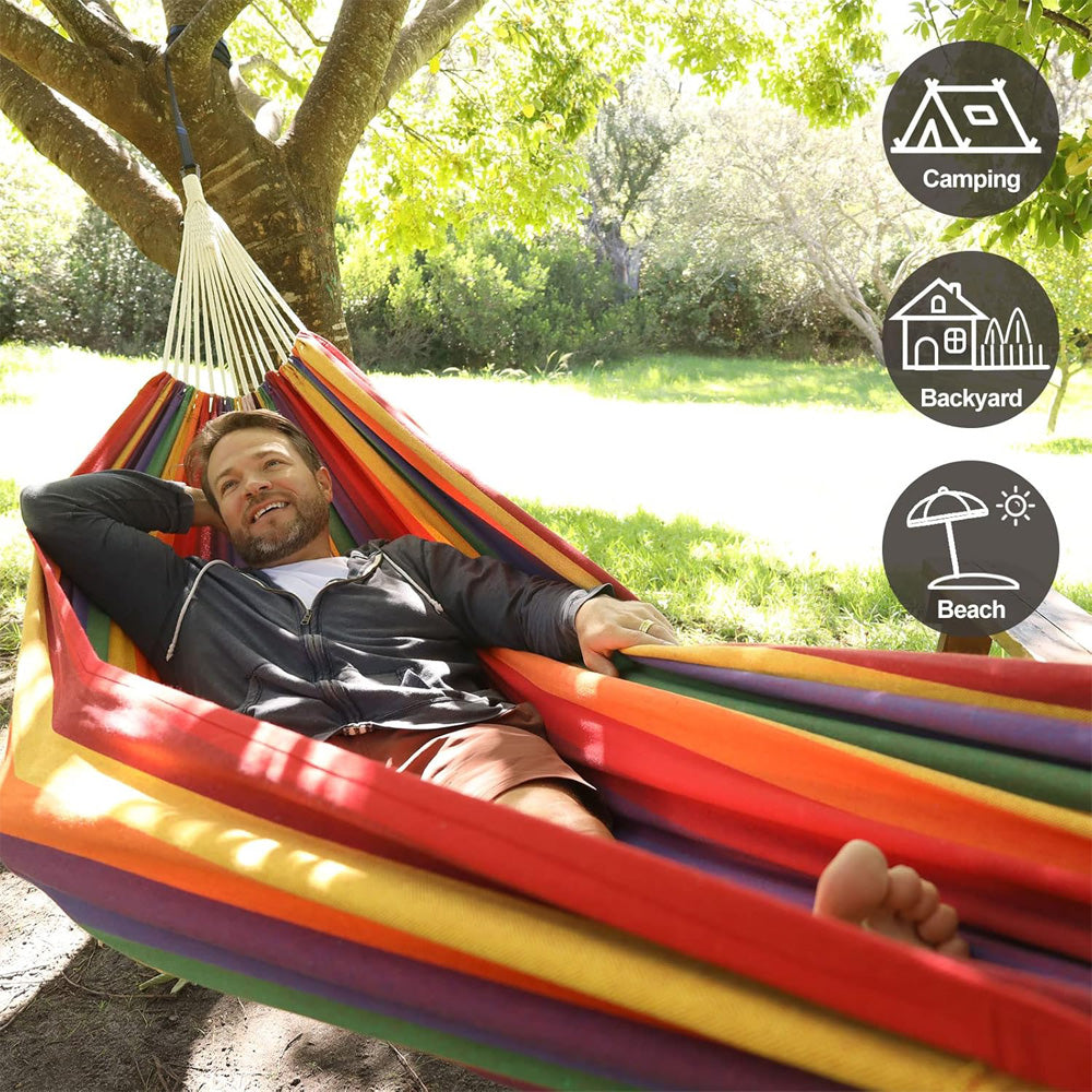 Portable Single Hammock with Wooden Spreader Bar - Max Load 500LBS