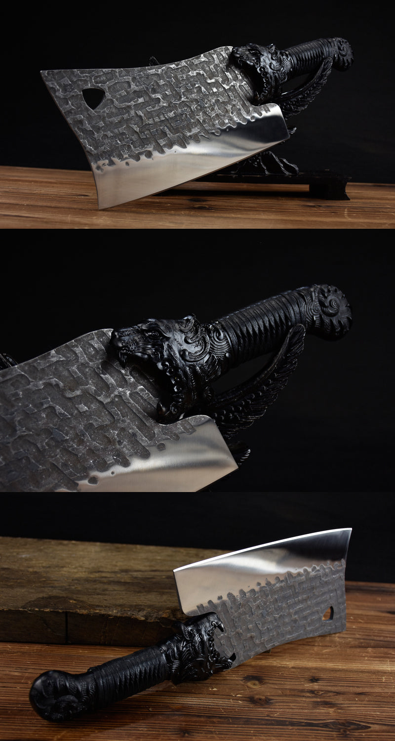 Tiger Head Bone Chopping Knife with Round Handle - Kitchen Meat Cleaver