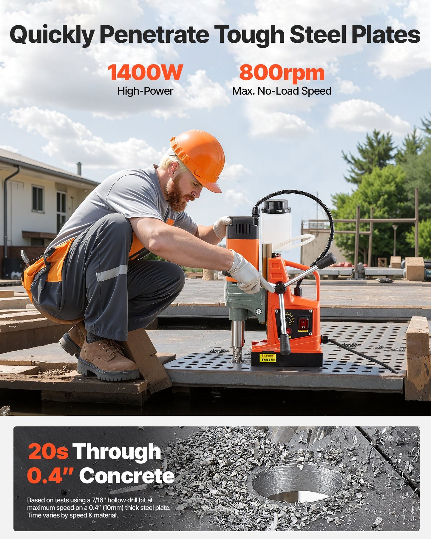 Magnetic Drill Press 1400W Power Tool with 2-Inch Boring Capacity and 0-800 RPM