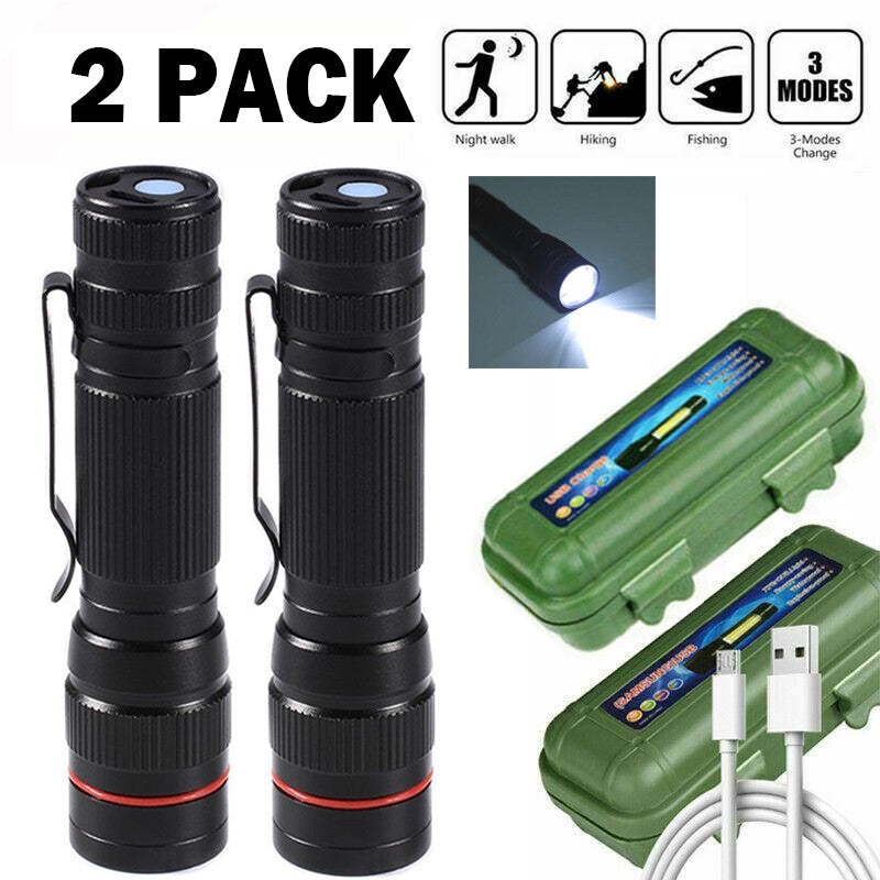 Rechargeable LED Flashlight Pack - Tactical Zoom Mini Pen Light for Camping & Outdoor Use