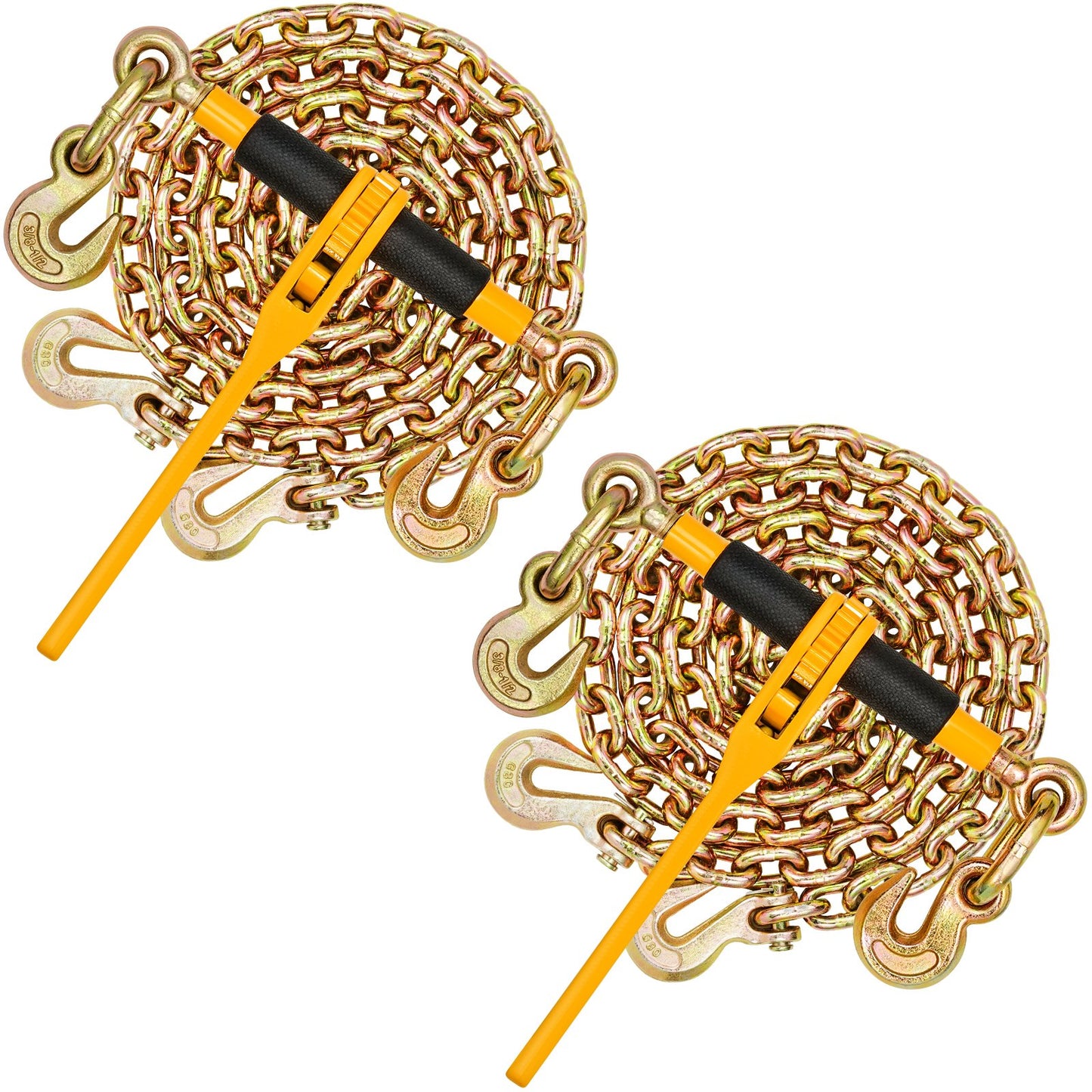 Heavy Duty Chain and Ratchet Load Binder Kit - 3/8-inch x 10 ft Chain, Yellow