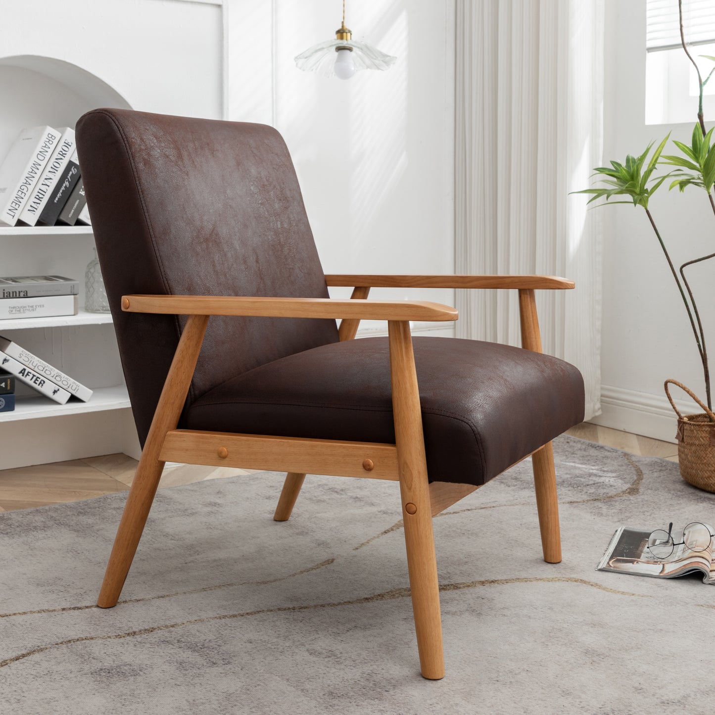 25.38 Wide Classic Mid-Century Modern Arm Chair, Dark Brown