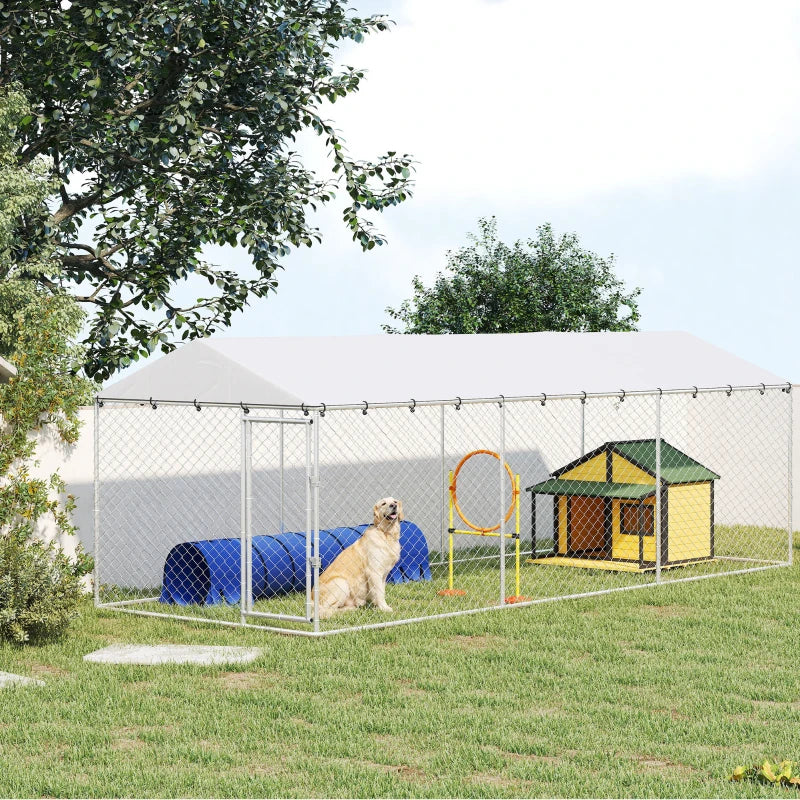 Outdoor Dog Kennel 20x7.5x6.5 ft Waterproof Steel Cage for Small to Large Dogs