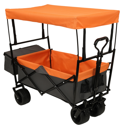 Large Capacity Collapsible Wagon with Canopy and Mosquito Net - All-Terrain Wheels, Foldable Garden Cart
