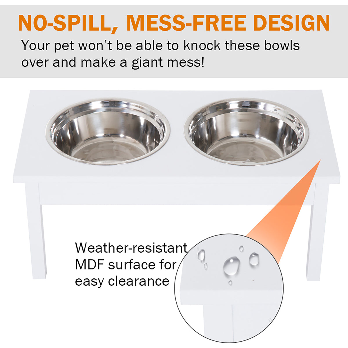 Heavy Duty Wooden Elevated Dog Food Bowls with Stand - White, 23 Inches