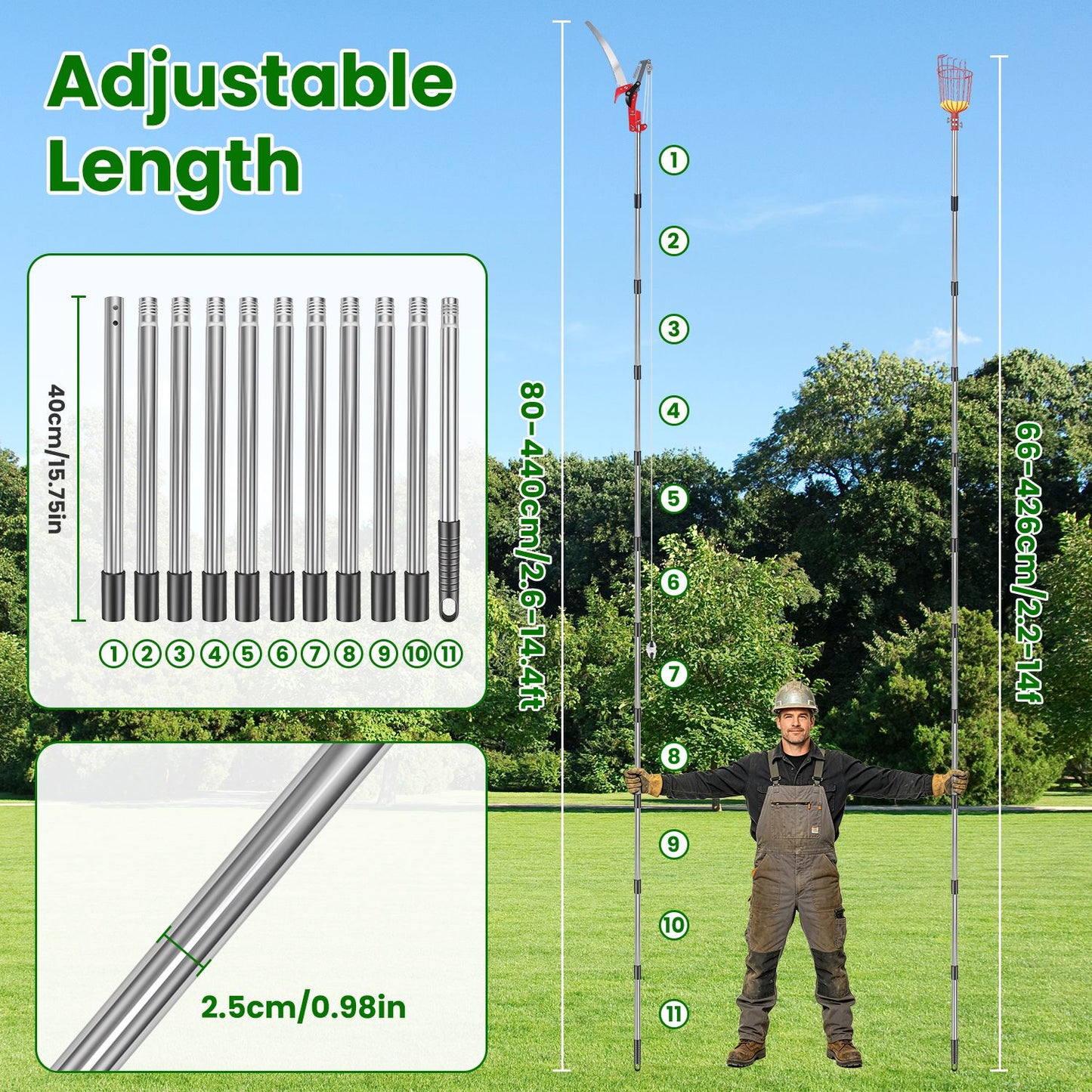 2-in-1 Extendable Pole Saw & Fruit Picker Garden Tool Set