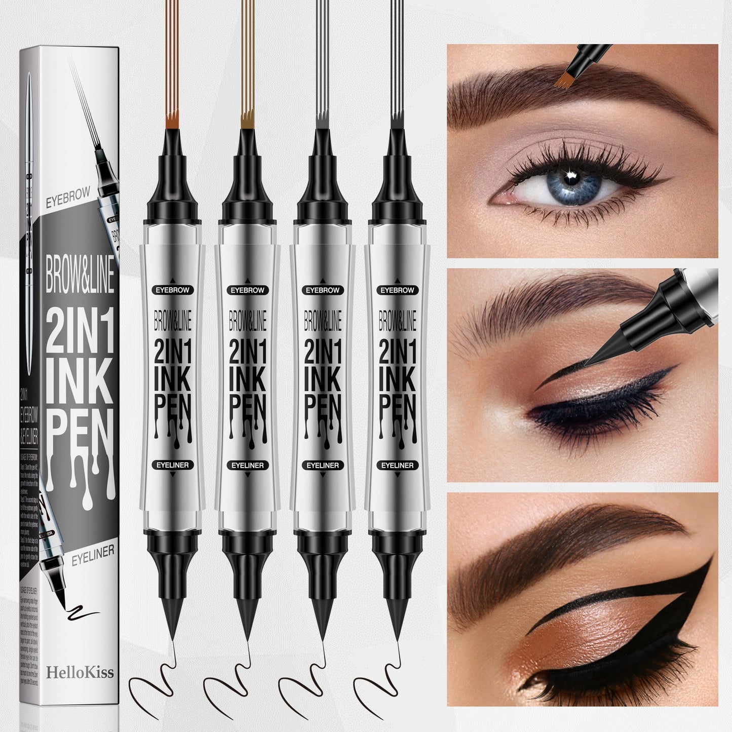 2-in-1 Microblading Eyebrow Pen with 4-Fork Tip and Eyeliner