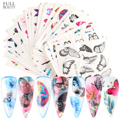 Colorful Butterfly Fruit Lace Nail Watermark Stickers - Assorted Designs