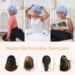 Satin Hair Bonnet for Sleeping - Adjustable Double Layer Silk Hair Wrap