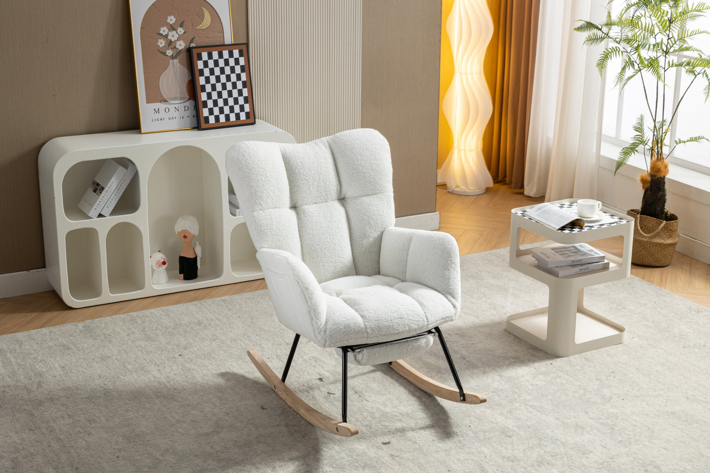 Teddy Fabric Nursery Rocking Chair with Adjustable Footstool - Ivory
