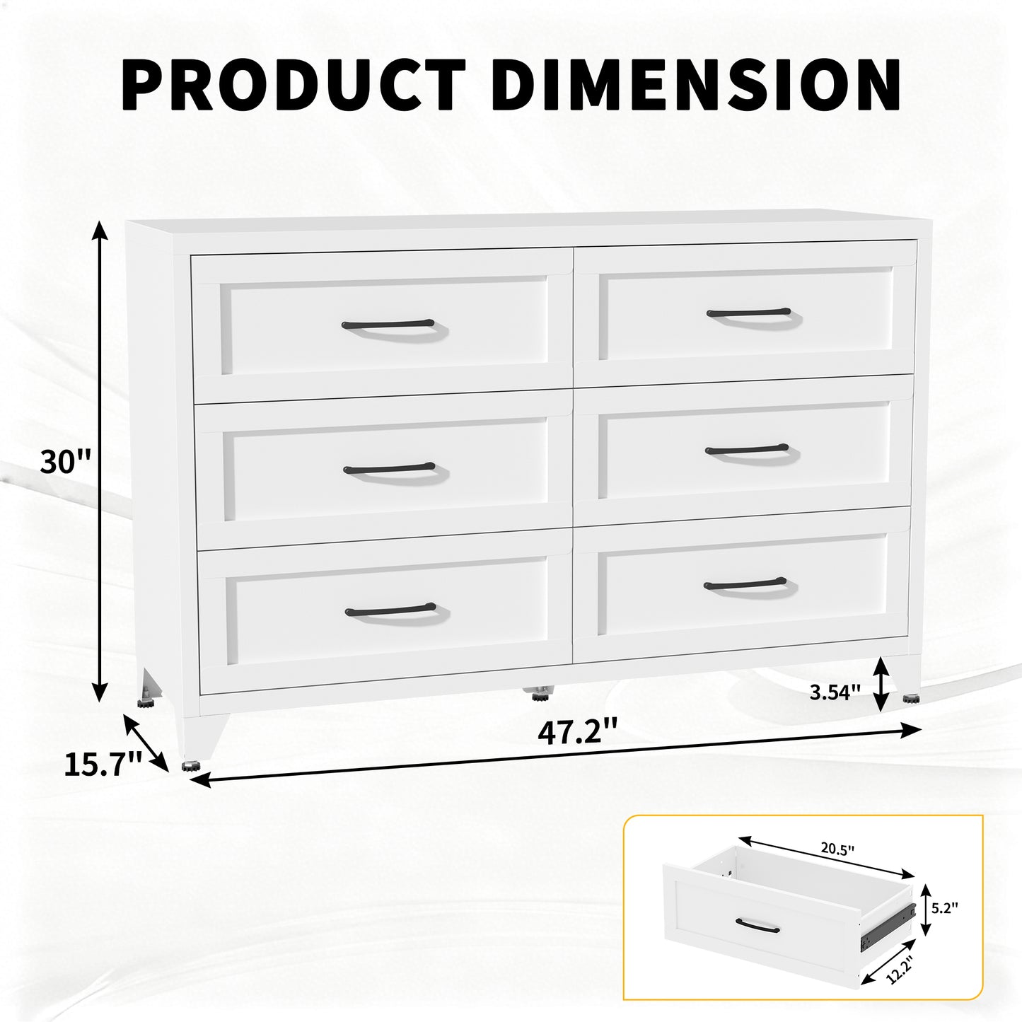 6 Drawer Dresser For Bedroom, Modern Metal Storage Chest With