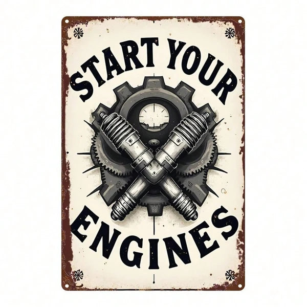 Retro Metal Tin Sign - Gear Spark Plug Design for Home Decor