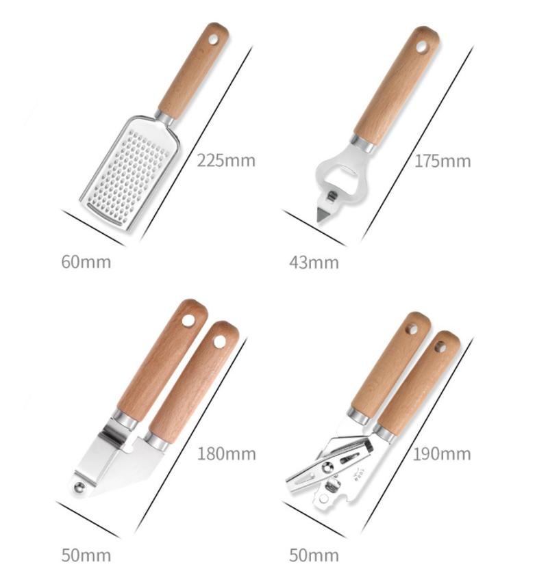 Kitchen 9-Piece Wooden Handle Baking Tool Set - Stainless Steel Utensils