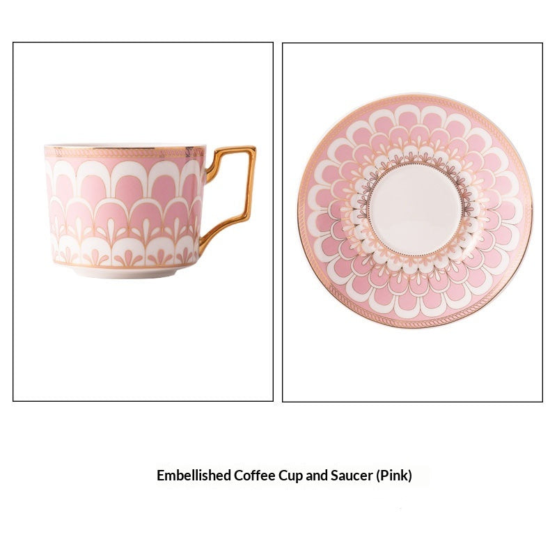 Ceramic Tea Cup & Saucer Set - Floral & Light Luxury Design, 201-300ml Capacity