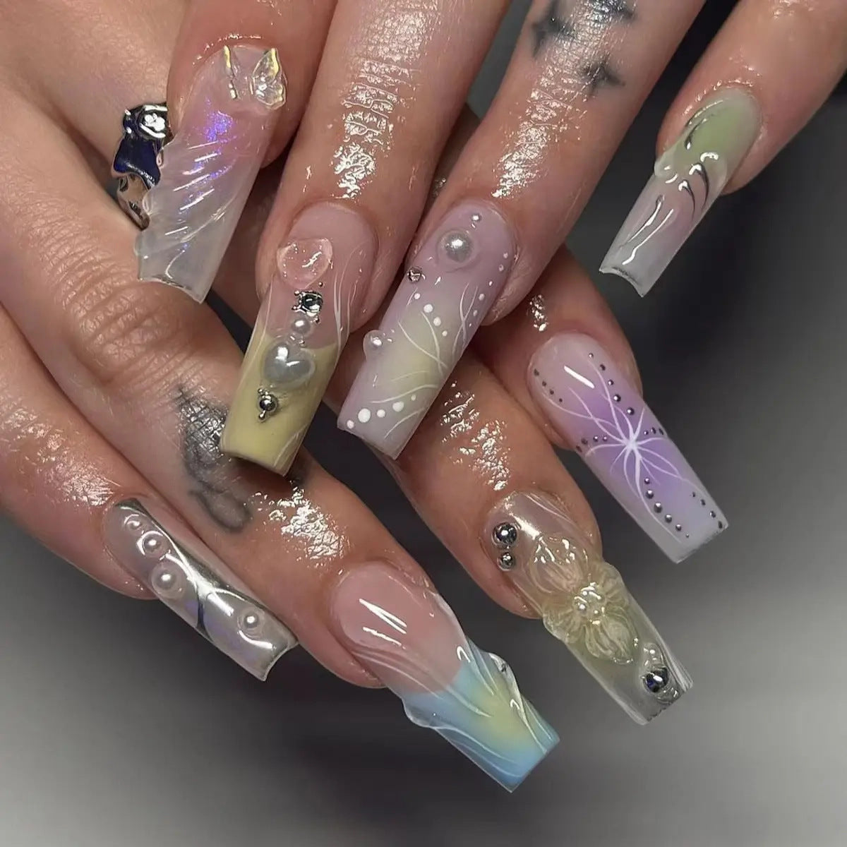 3D Rhinestone Fake Nails Set - Multiple Colors for Nail Art & Manicure