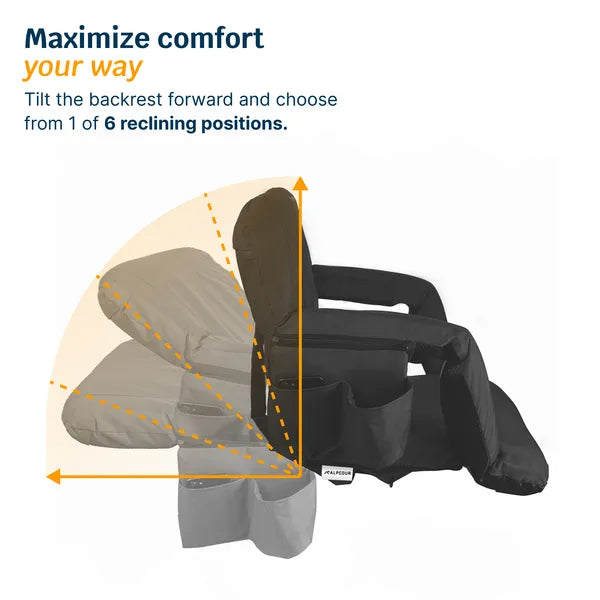 Reclining Stadium Seat - Waterproof Foldable Camping Chair with Armrests & Adjustable Positions