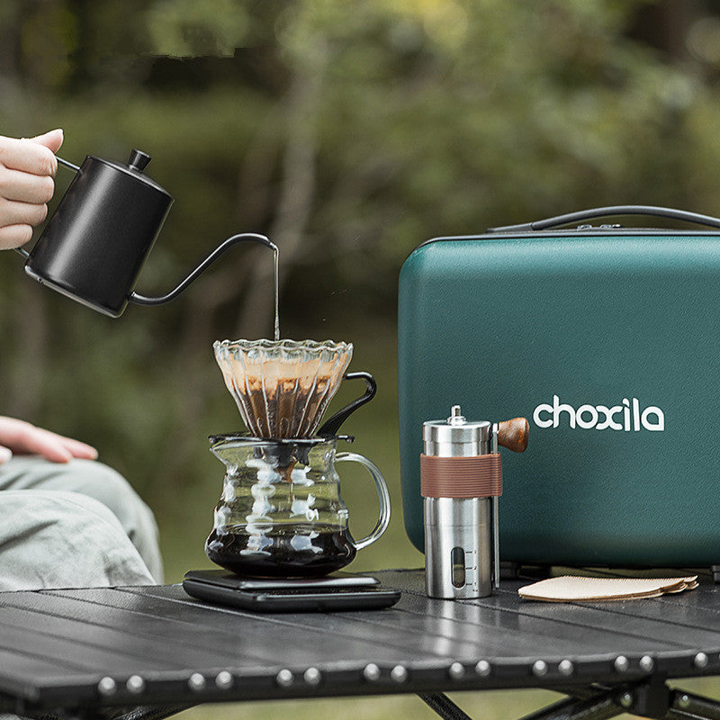Portable Coffee Maker Set with Hand Grinder and Accessories - Suitcase Packaging