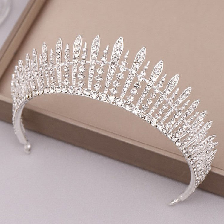 Women's Tiara Headband with White Crystal and Silver Finish - Elegant Bridal Hair Accessory
