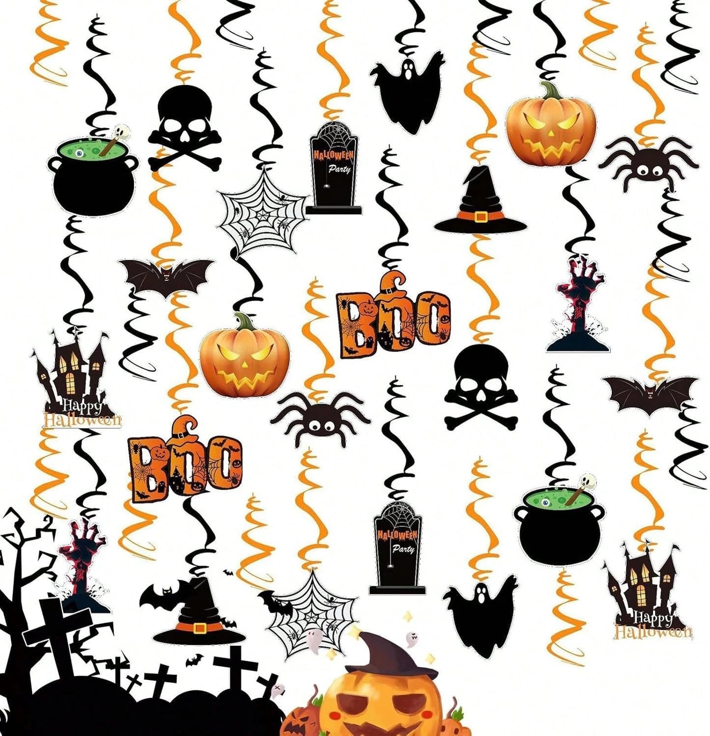 36 Pcs Halloween Hanging Swirl Decorations - Spooky Ceiling Decor